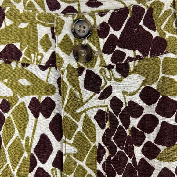 ModCloth Wide Leg Pants LARGE Giraffe Print Linen Blend Brown Green Safari - Picture 9 of 11